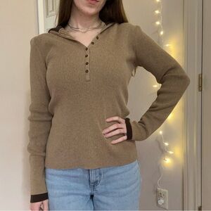 Y2K Tan and Brown Hooded Sweater